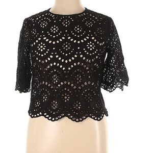 Matta NY black, eyelet, 3/4 sleeve, flare sleeve, crew neckline